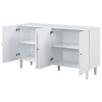 Bahut 4 portes noir/blanc avec portes ondulées et pieds cylindriques, pour 1 personne