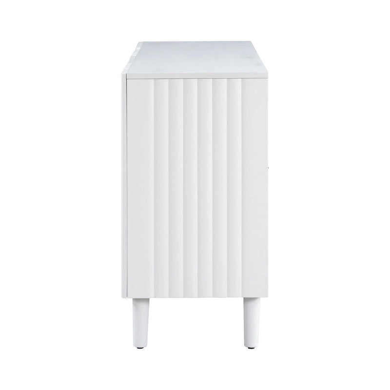Bahut 4 portes noir/blanc avec portes ondulées et pieds cylindriques, pour 1 personne