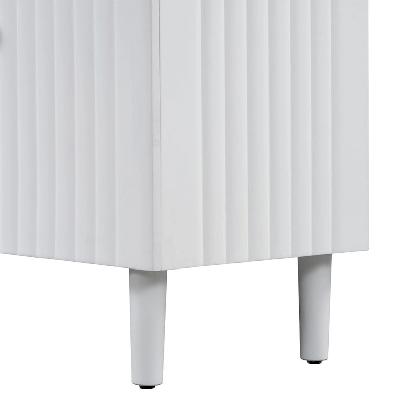 Bahut 4 portes noir/blanc avec portes ondulées et pieds cylindriques, pour 1 personne