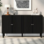 Bahut 4 portes noir/blanc avec portes ondulées et pieds cylindriques, pour 1 personne