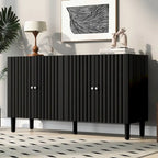 Bahut 4 portes noir/blanc avec portes ondulées et pieds cylindriques, pour 1 personne