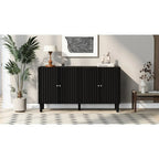 Bahut 4 portes noir/blanc avec portes ondulées et pieds cylindriques, pour 1 personne