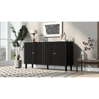 Bahut 4 portes noir/blanc avec portes ondulées et pieds cylindriques, pour 1 personne