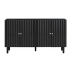 Bahut 4 portes noir/blanc avec portes ondulées et pieds cylindriques, pour 1 personne