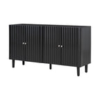 Bahut 4 portes noir/blanc avec portes ondulées et pieds cylindriques, pour 1 personne