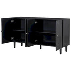 Bahut 4 portes noir/blanc avec portes ondulées et pieds cylindriques, pour 1 personne