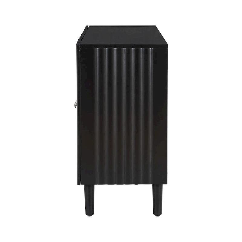 Bahut 4 portes noir/blanc avec portes ondulées et pieds cylindriques, pour 1 personne