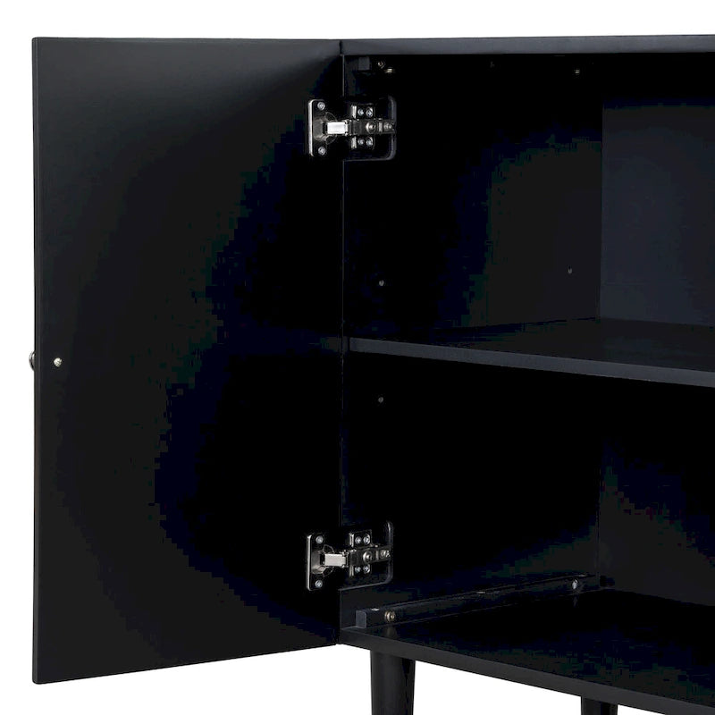 Bahut 4 portes noir/blanc avec portes ondulées et pieds cylindriques, pour 1 personne