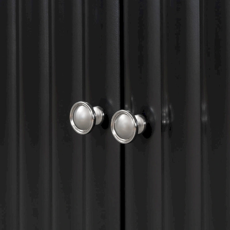 Bahut 4 portes noir/blanc avec portes ondulées et pieds cylindriques, pour 1 personne