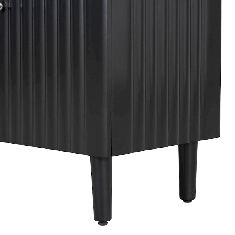 Bahut 4 portes noir/blanc avec portes ondulées et pieds cylindriques, pour 1 personne