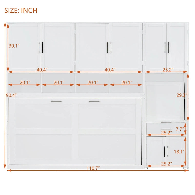 Twin Size Murphy Bed Wall Bed with Closet , Drawers & Desk
