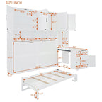 Lit escamotable mural simple avec placard, tiroirs et bureau – Blanc / Gris, 1 personne