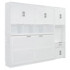 Lit escamotable mural simple avec placard, tiroirs et bureau – Blanc / Gris, 1 personne