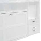 Lit escamotable mural simple avec placard, tiroirs et bureau – Blanc / Gris, 1 personne