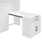 Lit escamotable mural simple avec placard, tiroirs et bureau – Blanc / Gris, 1 personne