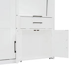 Lit escamotable mural simple avec placard, tiroirs et bureau – Blanc / Gris, 1 personne