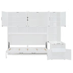 Lit escamotable mural simple avec placard, tiroirs et bureau – Blanc / Gris, 1 personne