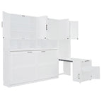 Lit escamotable mural simple avec placard, tiroirs et bureau – Blanc / Gris, 1 personne