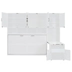 Lit escamotable mural simple avec placard, tiroirs et bureau – Blanc / Gris, 1 personne