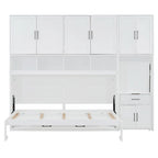 Lit escamotable mural simple avec placard, tiroirs et bureau – Blanc / Gris, 1 personne