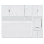 Lit escamotable mural simple avec placard, tiroirs et bureau – Blanc / Gris, 1 personne