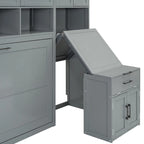 Lit escamotable mural simple avec placard, tiroirs et bureau – Blanc / Gris, 1 personne
