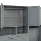 Lit escamotable mural simple avec placard, tiroirs et bureau – Blanc / Gris, 1 personne