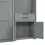 Lit escamotable mural simple avec placard, tiroirs et bureau – Blanc / Gris, 1 personne