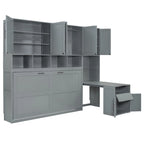 Lit escamotable mural simple avec placard, tiroirs et bureau – Blanc / Gris, 1 personne