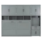 Lit escamotable mural simple avec placard, tiroirs et bureau – Blanc / Gris, 1 personne
