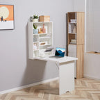 Bureau pliable mural blanc avec étagères, 1 personne
