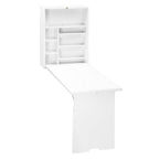 Bureau pliable mural blanc avec étagères, 1 personne