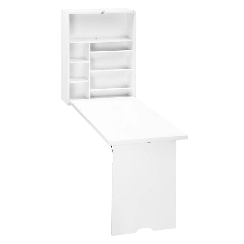 Bureau pliable mural blanc avec étagères, 1 personne