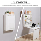 Bureau pliable mural blanc avec étagères, 1 personne
