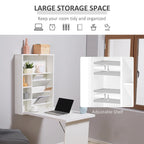 Bureau pliable mural blanc avec étagères, 1 personne