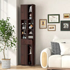 Meuble de rangement haut et étroit pour salle de bain avec tiroir, coloris marron/gris/noir