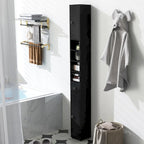 Meuble de rangement haut et étroit pour salle de bain avec tiroir, coloris marron/gris/noir