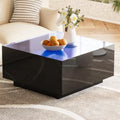 Table basse carrée noire/blanche avec lumières LED 16 couleurs et plateau en verre trempé dépoli