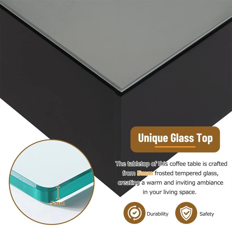 Table basse carrée noire/blanche avec lumières LED 16 couleurs et plateau en verre trempé dépoli