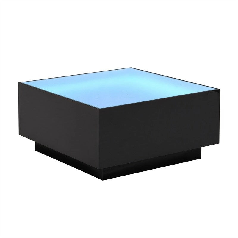 Table basse carrée noire/blanche avec lumières LED 16 couleurs et plateau en verre trempé dépoli