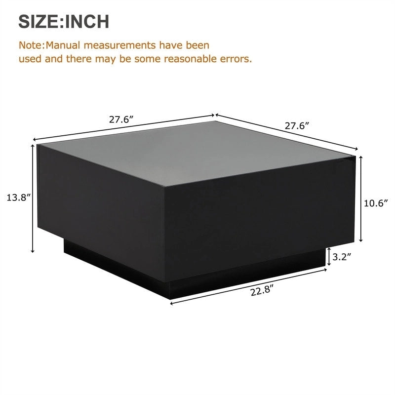 Table basse carrée noire/blanche avec lumières LED 16 couleurs et plateau en verre trempé dépoli