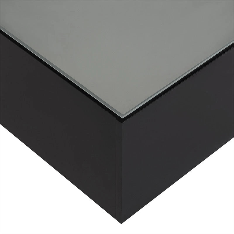 Table basse carrée noire/blanche avec lumières LED 16 couleurs et plateau en verre trempé dépoli