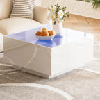 Table basse carrée noire/blanche avec lumières LED 16 couleurs et plateau en verre trempé dépoli