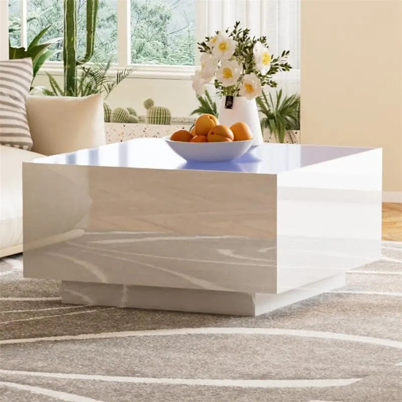 Table basse carrée noire/blanche avec lumières LED 16 couleurs et plateau en verre trempé dépoli