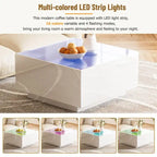Table basse carrée noire/blanche avec lumières LED 16 couleurs et plateau en verre trempé dépoli