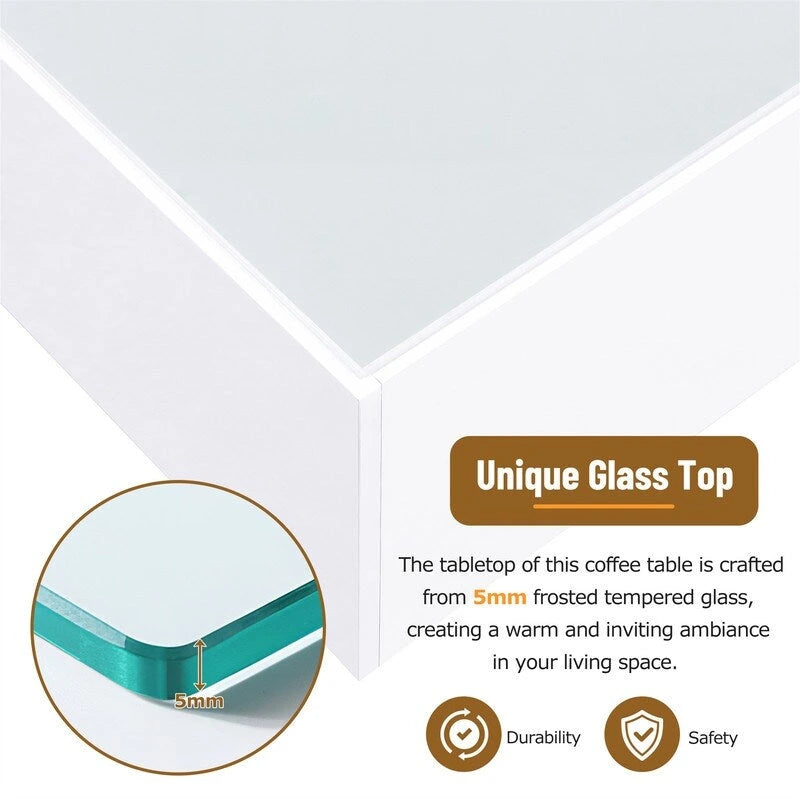 Table basse carrée noire/blanche avec lumières LED 16 couleurs et plateau en verre trempé dépoli