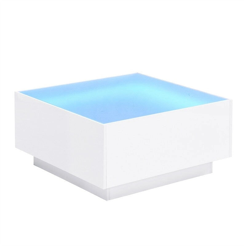Table basse carrée noire/blanche avec lumières LED 16 couleurs et plateau en verre trempé dépoli