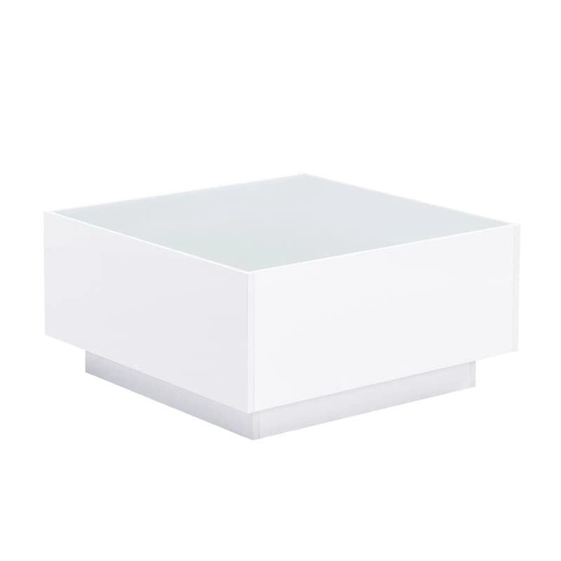 Table basse carrée noire/blanche avec lumières LED 16 couleurs et plateau en verre trempé dépoli