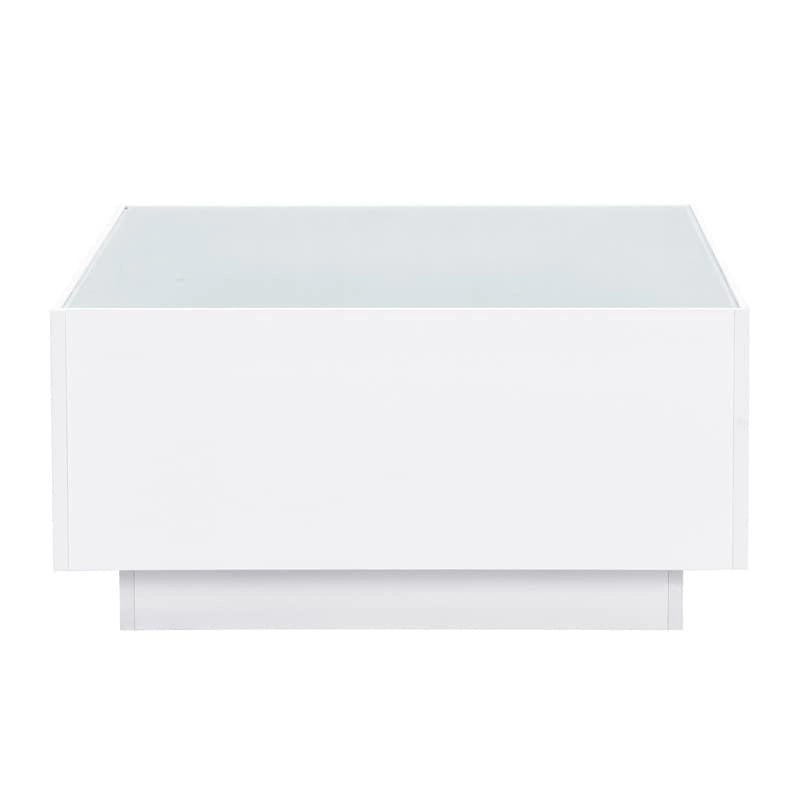 Table basse carrée noire/blanche avec lumières LED 16 couleurs et plateau en verre trempé dépoli
