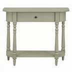 Console étroite grise, pieds fuseau vintage, assemblage par 1 personne